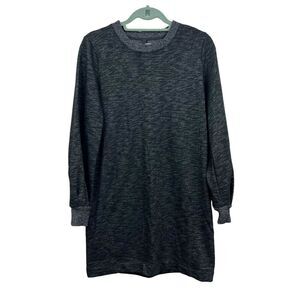 Lou & Grey Womens Sweater Dress Crew Neck Long Ballon Sleeve Heather Black Sz M*